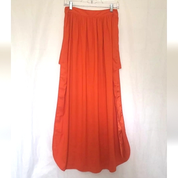 New W/Tag Anthropologie Farm Rio Bright Orange Side Slits Maxi Skirt Medium